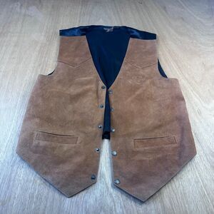 Vintage Thums Up Leather Vest Mens Large Brown Western Snap Front